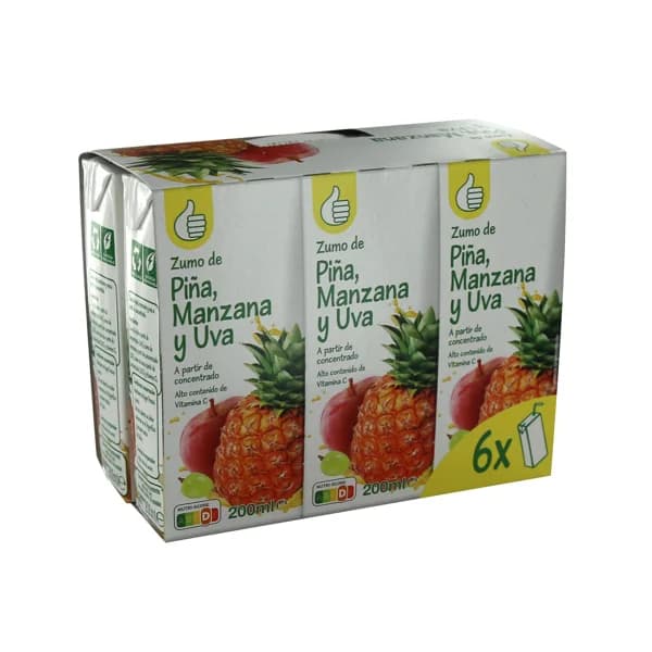 PRODUCTO ECONÓMICO ALCAMPO Zumo de piña, manzana y uva PRODUCTO ECONÓMICO ALCAMPO pack de 6 uds x 20 cl. - 1.2 l - Imagen del producto en Findit