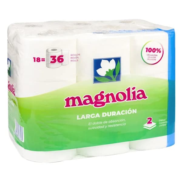 MAGNOLIA Papel higiénico (100% celulosa) 2 capas y larga duración 18 uds. - 1 ud - Imagen del producto en Findit