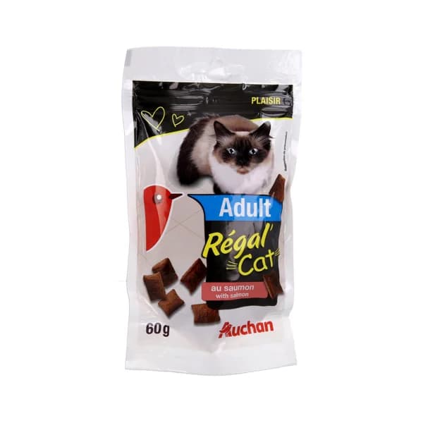 PRODUCTO ALCAMPO Snacks para gatos adultos a base de salmón AUCHAN ADULT 60 g. - 0.06 kg - Imagen del producto en Findit