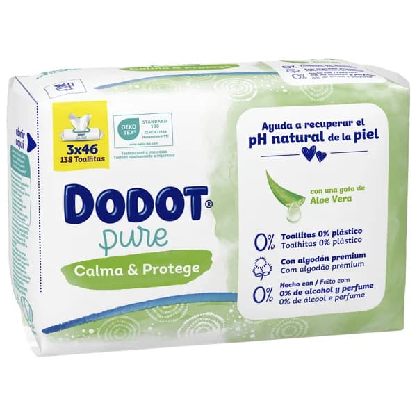 DODOT Pure calma & protege Toallitas húmedas para bebé con aloe vera 3 x 46 uds. - 1 ud - Imagen del producto en Findit