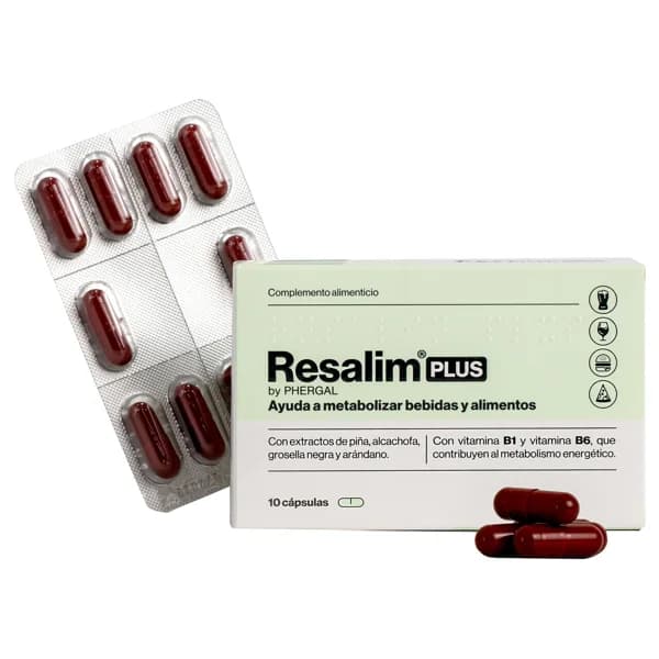 RESALIM Plus Complemento alimenticio que ayuda a metabolizar bebidas y alimentos 10 cápsulas. - 1 ud - Imagen del producto en Findit