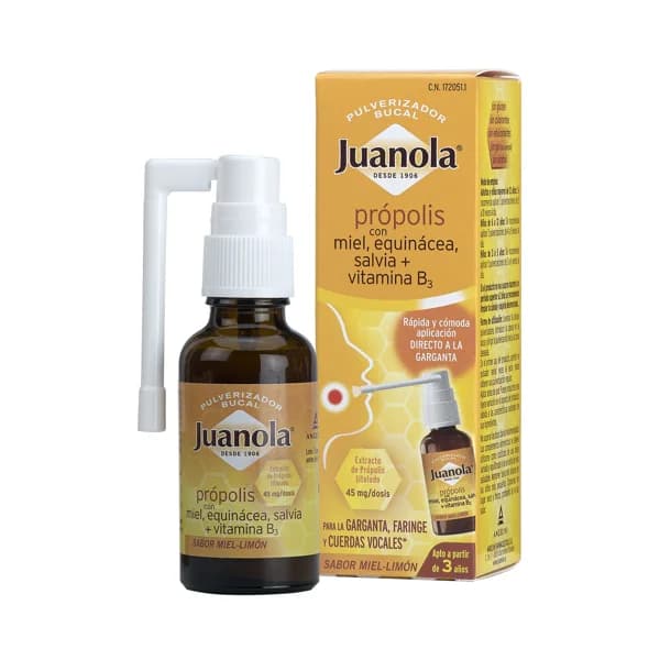 JUANOLA Pulverizador bucal para la garganta, faringe y cuerdas vocales con sabor miel-limón JUANOLA 30 ml. - 1 ud - Imagen del producto en Findit