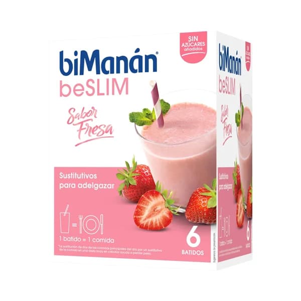BIMANÁN Batido con sabor a fresa sin azúcares añadidos, sustitutivo de 1 comida BIMANÁN Be slim 6 uds. - 0.33 kg - Imagen del producto en Findit