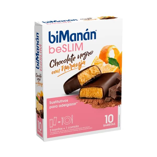 BIMANÁN Be slim Barritas sabor chocolate negro con naranja para el control de peso 10 uds. - 0.4 kg - Imagen del producto en Findit