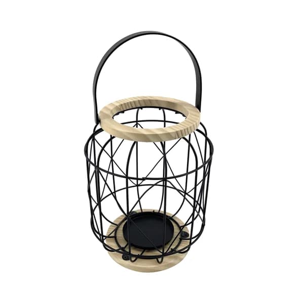 Linterna de metal negro y madera, 14,5x14,5x18,5 cm, ACTUEL. - 1 ud - Imagen del producto en Findit