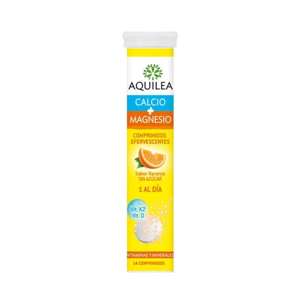 AQUILEA Complemento alimenticio efervescente a base de calcio y magnesio, sin azucar y con sabor a naranja AQUILEA 14 uds. - 0.08 kg - Imagen del producto en Findit