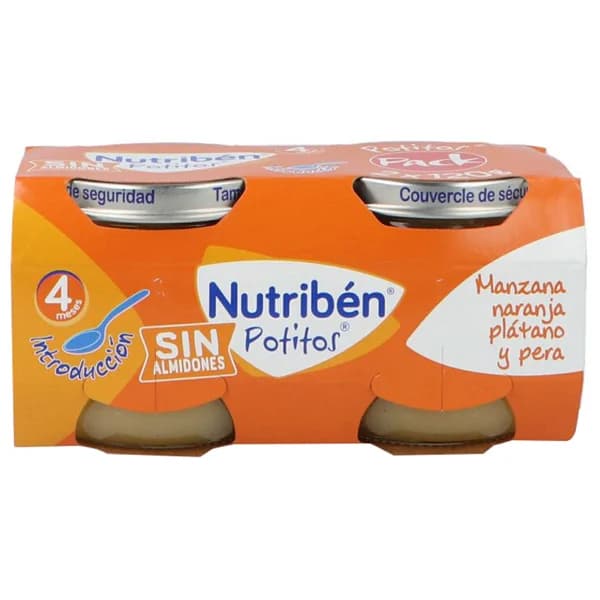 NUTRIBÉN Potitos® de fruta (manzana, plátano, naranja y pera) a partir de 4 meses NUTRIBÉN Introducción 2 x 120 g. - 0.24 kg - Imagen del producto en Findit