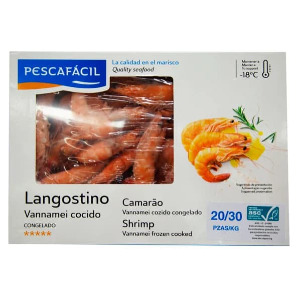 PESCAFACIL Langostinos cocidos vannamei 20/30 1 kg. - 1 kg - Imagen del producto en Findit