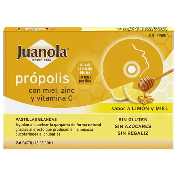 JUANOLA Pastillas de foma con extracto de Propolis, miel, zinc y vitamina C, con sabor a miel y limón 24 uds. - 1 ud - Imagen del producto en Findit