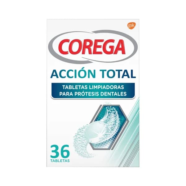COREGA Limpiador y blanqueador para prótesis totales y parciales COREGA Acción total 36 uds. - 1 ud - Imagen del producto en Findit