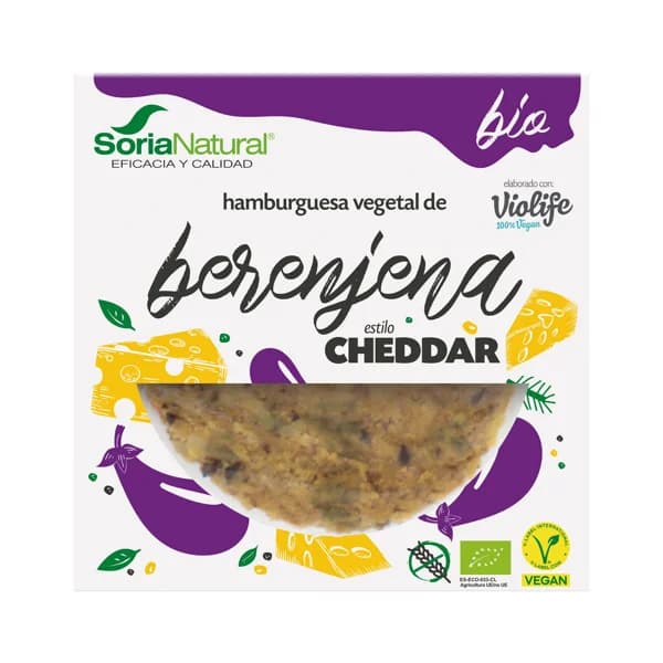 SORIA NATURAL Bio Hamburguesas vegetales de berenjena estilo Cheddar 2 x 100 g. - 0.2 kg - Imagen del producto en Findit