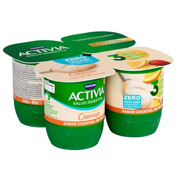 ACTIVIA Bífidus cremoso, desnatado (0% materia grasa) y con cocktail de frutas de Danone 4 x 120 g. - 0.46 kg - Imagen del producto en Findit