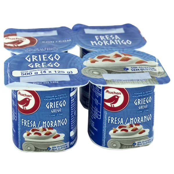 AUCHAN Yogur al estilo griego con pulpa de fresa 4 x 125 g. Producto Alcampo - 0.5 kg - Imagen del producto en Findit