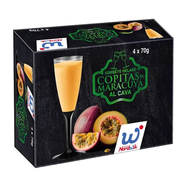 NORDWIK Copitas de sorbete helado de maracuya al cava 4 x 70 g. - 0.28 kg - Imagen del producto en Findit