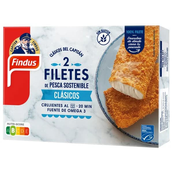 FINDUS Filetes de pescado procedente de pesca sostenible (MSC), empanados sin gluten 250 g. - 0.25 kg - Imagen del producto en Findit