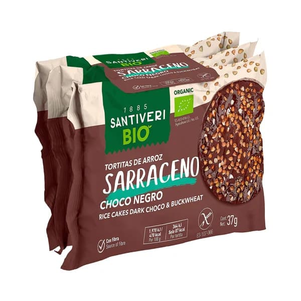 SANTIVERI Tortitas de arroz sarraceno de chocolate negro ecológicas SANTIVERI 3 uds 112 g. - 0.11 kg - Imagen del producto en Findit