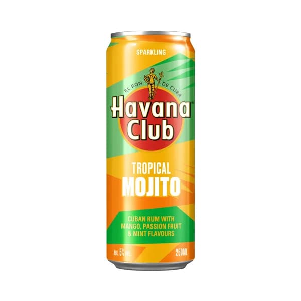 HAVANA CLUB Mojito tropical (ron cubano, con mango, fruta de la pasión y sabor a menta) lata 25 cl. - 0.25 l - Imagen del producto en Findit