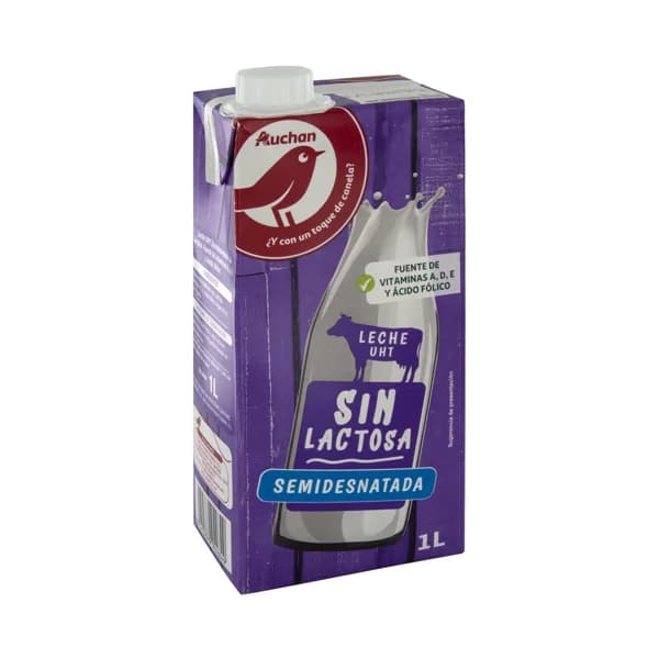 AUCHAN Leche semidesnatada de vaca, sin lactosa 1 l. Producto Alcampo - 1 l - Imagen del producto en Findit