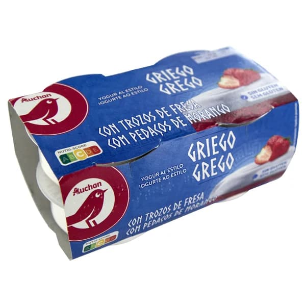 AUCHAN Yogur al estilo griego con trocitos de fresas 4 x 125 g. Producto Alcampo - 0.5 kg - Imagen del producto en Findit