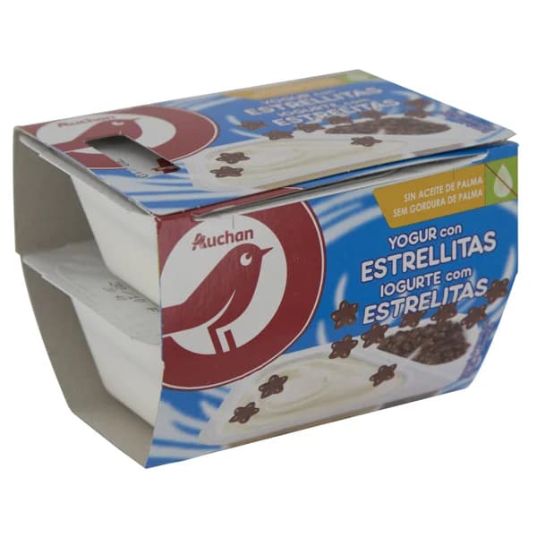 AUCHAN Yogur de vainilla con estrellas de chocolate con leche 2 x 125 g. Producto Alcampo - 0.25 kg - Imagen del producto en Findit