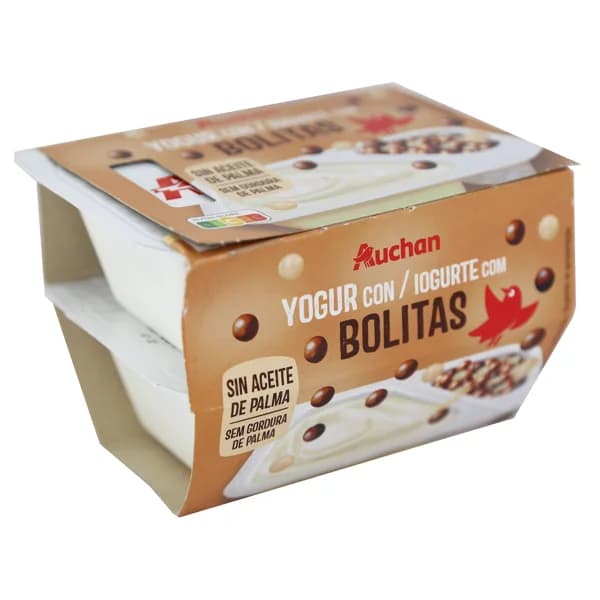AUCHAN Yogur de vainilla con bolitas de chocolate negro, con leche y blanco 2 x 122 g. Producto Alcampo - 0.25 kg - Imagen del producto en Findit
