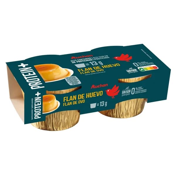 AUCHAN Flan de huevo proteico con 0% materia grasa y sin azúcares añadidos 2x160 g Producto Alcampo. - 0.32 kg - Imagen del producto en Findit