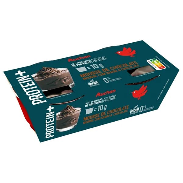 AUCHAN Mousse proteica de chocolate sin azúcares añadidos 2x100 g Producto Alcampo. - 0.2 kg - Imagen del producto en Findit