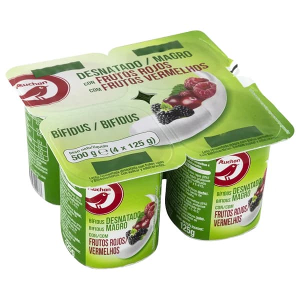 AUCHAN Bífidus desnatado con frutos rojos 4 x 125 g. Producto Alcampo - 0.5 kg - Imagen del producto en Findit