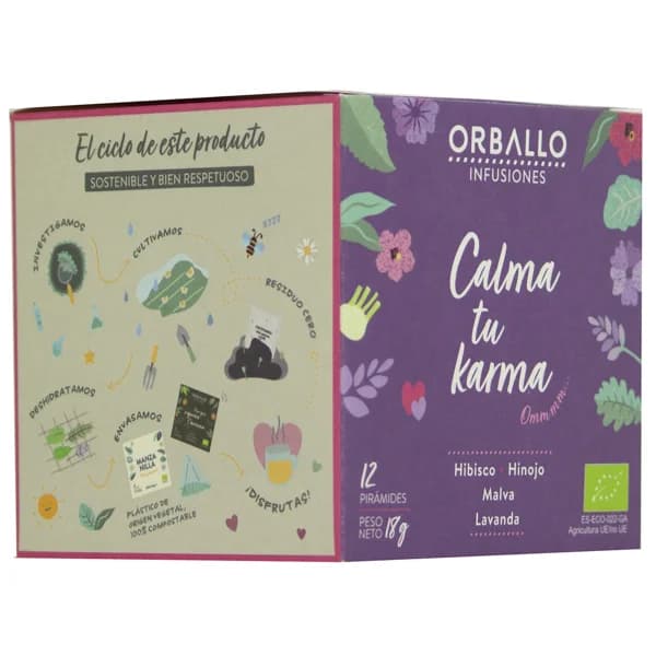 ORBALLO Calma tu karma Infusión ecológica a base de hibisco, hinojo, malva y lavanda 12 uds. - 1 ud - Imagen del producto en Findit