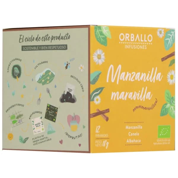 ORBALLO Infusión ecológica de manzanilla con canela y albahaca 12 uds. - 1 ud - Imagen del producto en Findit