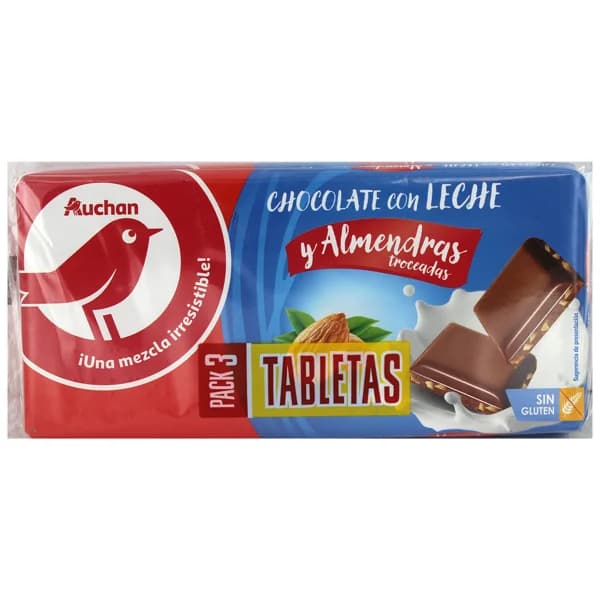 PRODUCTO ALCAMPO Tabletas de chocolate con leche y almendras troceadas 3 uds. 150 g. - 0.45 kg - Imagen del producto en Findit