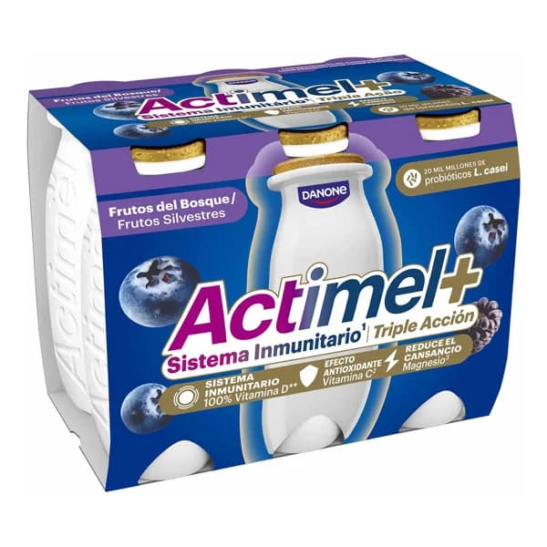 ACTIMEL + de Danone Leche fermentada con Lcasei y sabor a arándano y mora 6 x 100 g. - 0.6 l - Imagen del producto en Findit