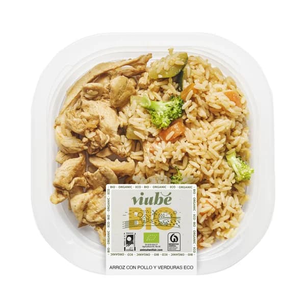 VIUBÉ Bio Arroz con pollo y verduras ecológico, listo para calentar y comer 220 g. - 0.22 kg - Imagen del producto en Findit