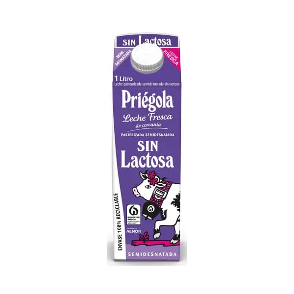 PRIÉGOLA Leche semidesnatada fresca sin lactosa 1 l. - 1 l - Imagen del producto en Findit