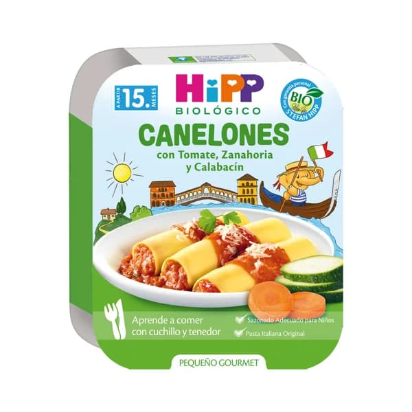 HIPP Biológico pequeño gourmet Canelones con tomate, zanahoria y calabacín, a partir de 15 meses 250 g. - 0.25 kg - Imagen del producto en Findit