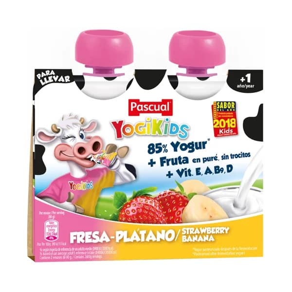 PASCUAL Yogur bebible de fresa o plátano PASCUAL Yogikids 2 x 80 g - 0.16 kg - Imagen del producto en Findit