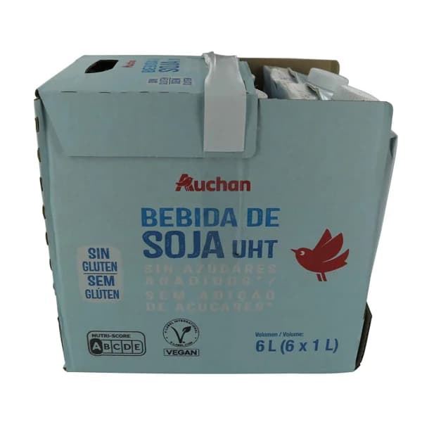 AUCHAN Bebida de soja sin azúcares añadidos ni gluten 6 x 1 l. Producto Alcampo - 6 l - Imagen del producto en Findit