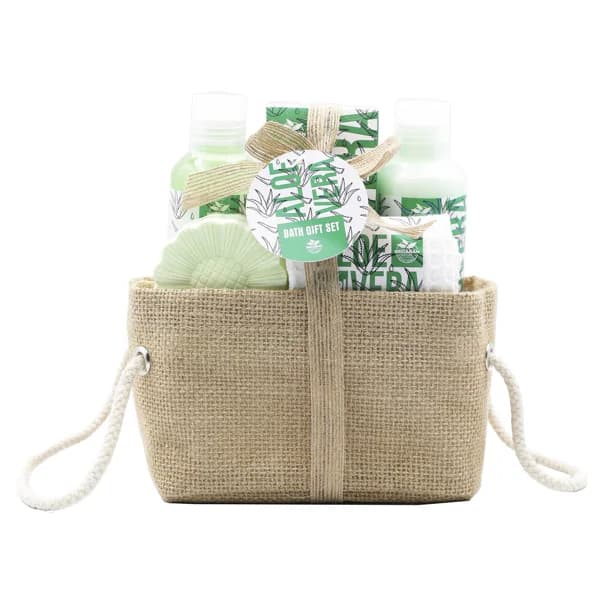 BECASAN NATURE Cesta de arpillera con productos con aloe vera para el cuidado y la higiene corporal. - 1 ud - Imagen del producto en Findit