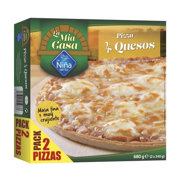 LA NIÑA DEL SUR La mia casa Pizza 4 quesos de masa fina y muy crujiente 2 x 340 g. - 0.68 kg - Imagen del producto en Findit