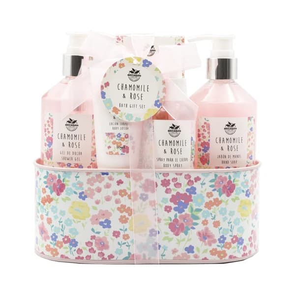 BECASAN NATURE Cesta metálica con productos con aroma a camomila y rosa para la higiene y el cuidado corporal. - 1 ud - Imagen del producto en Findit