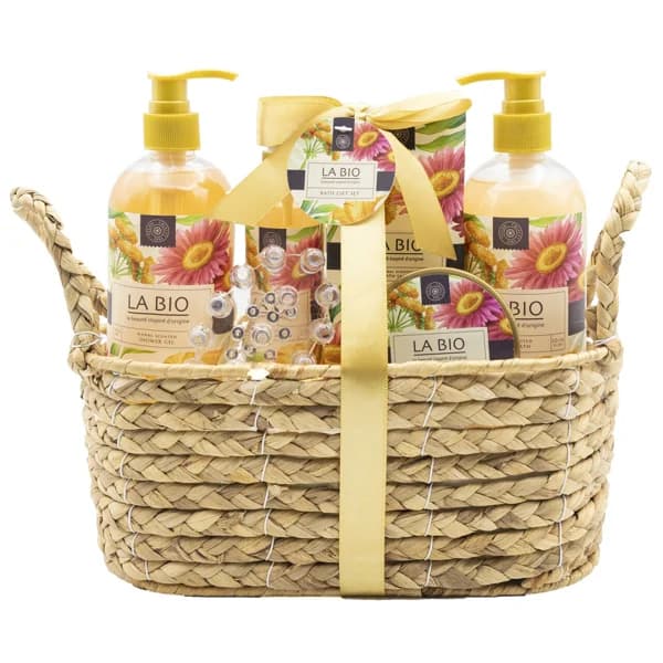 BECASAN NATURE Cesta de mimbre con productos con aroma a lirios y fresia para la higiene y el cuidado corporal. - 1 ud - Imagen del producto en Findit