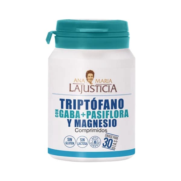ANA MARIA LAJUSTICIA Complemento nutricional apto para veganos a base de triptófano con gaba + pasiflora y magnésio ANA MARÍA LA JUSTICIA 60 uds. - 1 ud - Imagen del producto en Findit