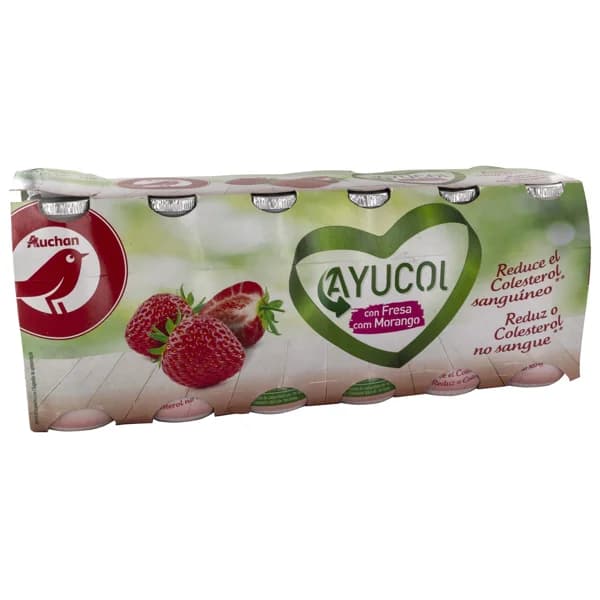 AUCHAN Ayucol con sabor a fresa, para ayudar a controlar el colesterol 12x100 g Producto Alcampo. - 1.2 kg - Imagen del producto en Findit