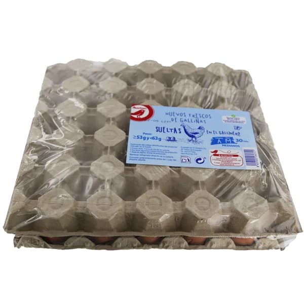 AUCHAN Huevos de gallinas sueltas en el gallinero clase M y cat. A 30 uds. Producto Alcampo - 1 ud - Imagen del producto en Findit