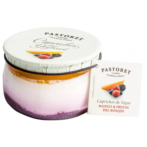 PASTORET Yogur griego cremoso natural azucarado, con mango y frutas del bosque  Caprichos de yogur 150 g. - 0.15 kg - Imagen del producto en Findit