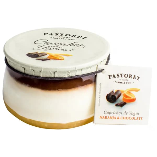 PASTORET Yogur griego cremoso natural azucarado, con naranja y chocolate  Caprichos de yogur 150 g. - 0.15 kg - Imagen del producto en Findit