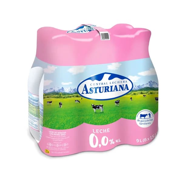 CENTRAL LECHERA ASTURIANA Leche de vaca desnatada (0,0% materia grasa) de origen español 6 x 1.5 l. - 9 l - Imagen del producto en Findit