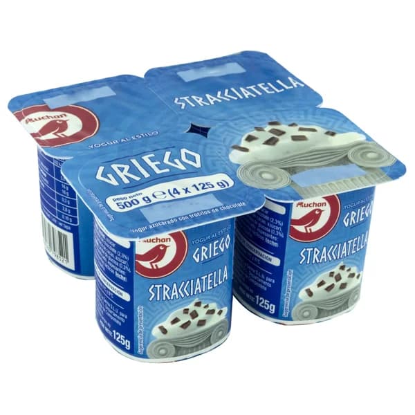 AUCHAN Yogur estilo griego con stracciatella 4 x 125 g. Producto Alcampo - 0.5 kg - Imagen del producto en Findit