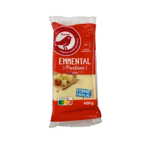 AUCHAN Queso emmental francés 400 g. Producto Alcampo - 0.4 kg - Imagen del producto en Findit