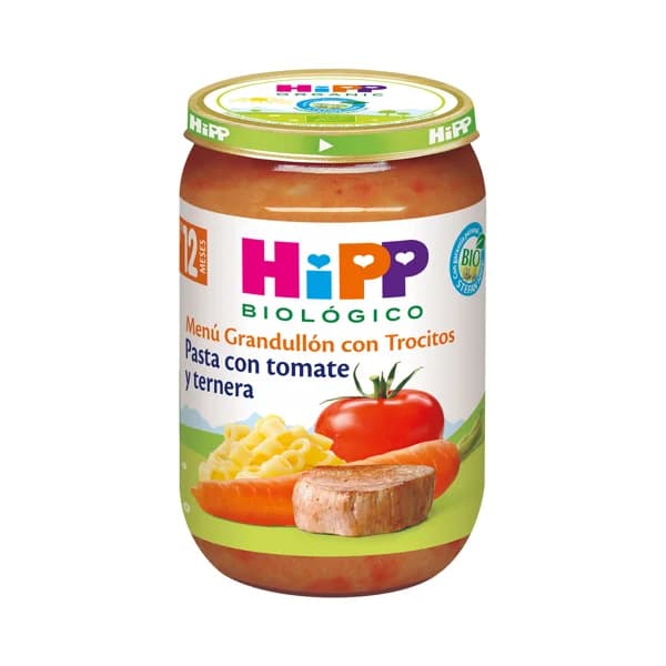 HIPP Biológico Tarrito (con trocitós) de pasta con tomate y ternera, a partir de 12 meses 220 g. - 0.22 kg - Imagen del producto en Findit